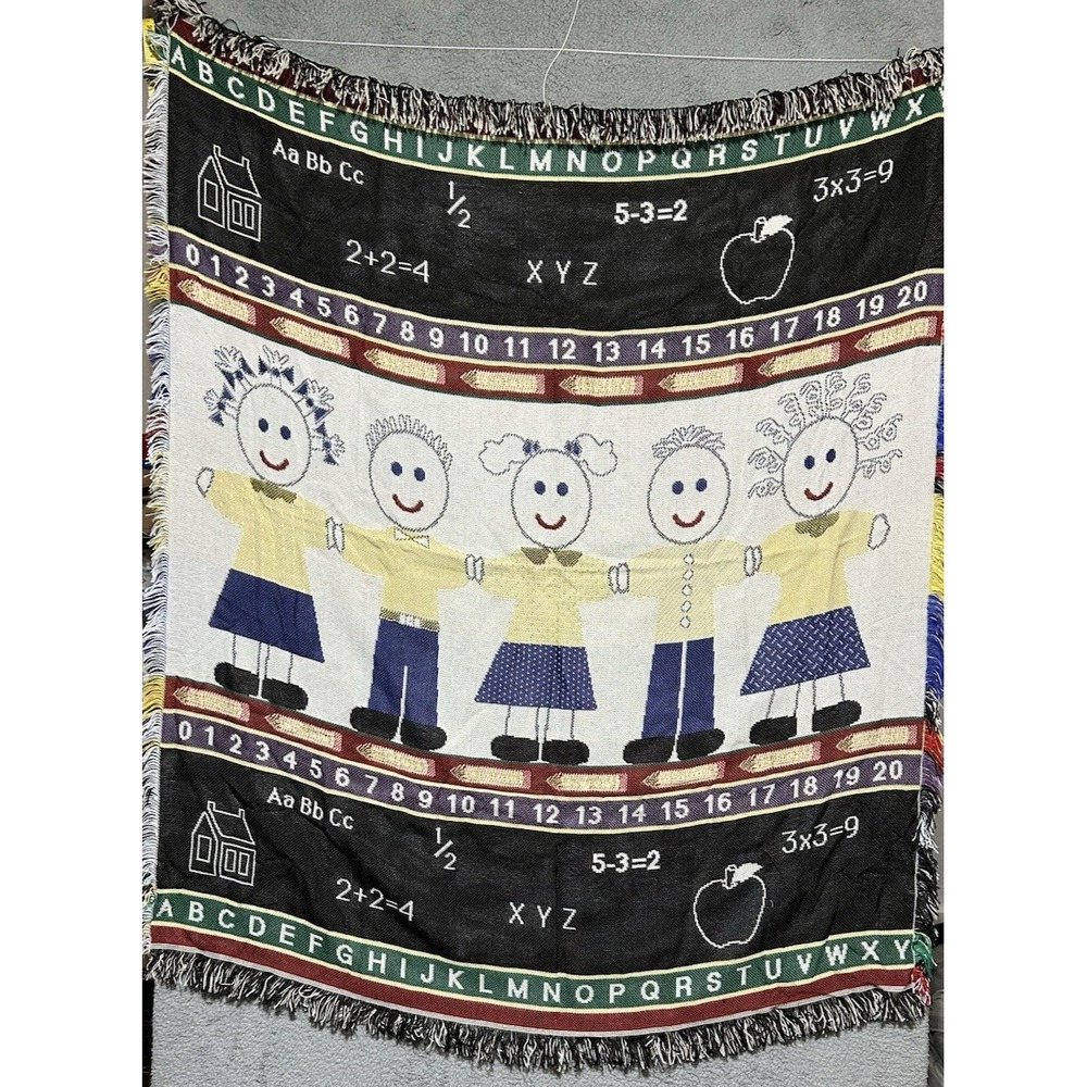 Vintage American Weavers Tapestry Jacquard Throw Elementary School Children
